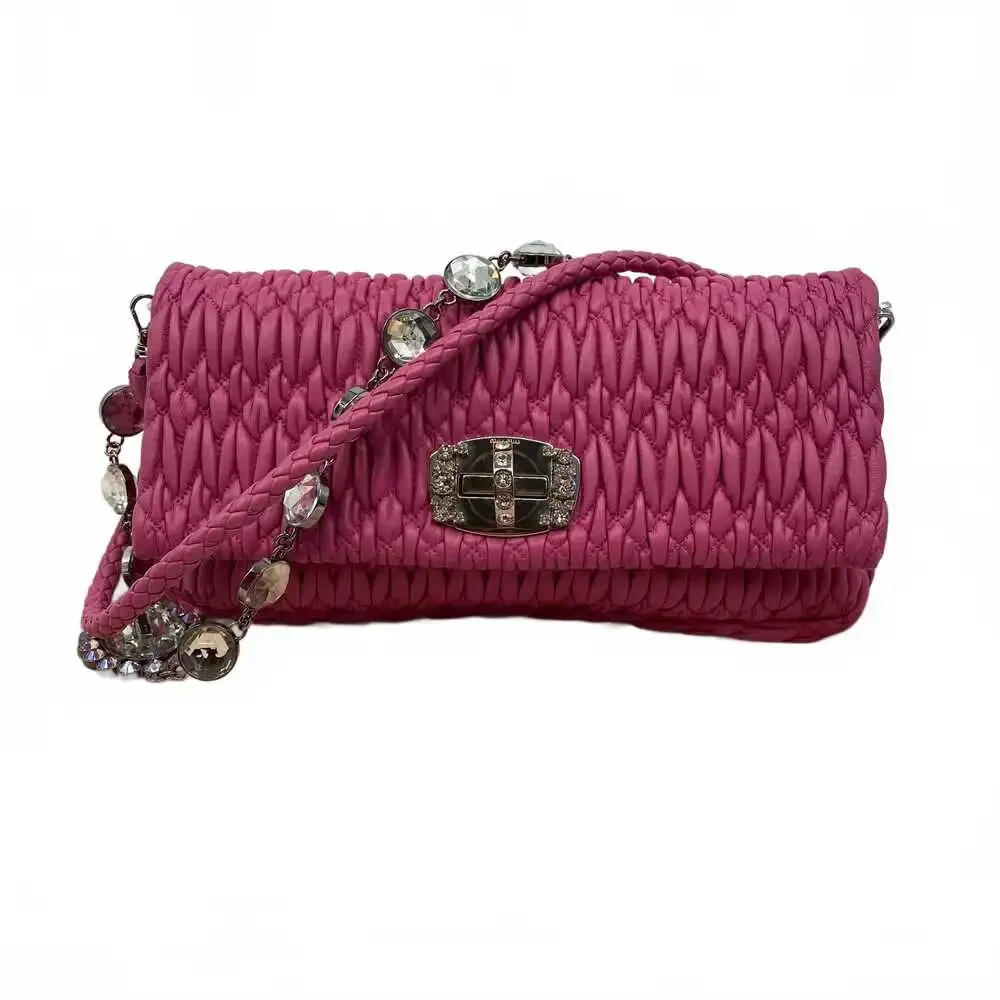 Miu Miu Pink Leather Shoulder Bag | OS Regular, Rhinestone Accents | Italy